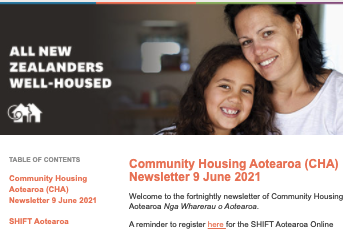 Community Housing Aotearoa (CHA) Newsletter 22 September 2020