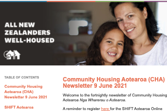 Community Housing Aotearoa (CHA) Newsletter 12 April 2021